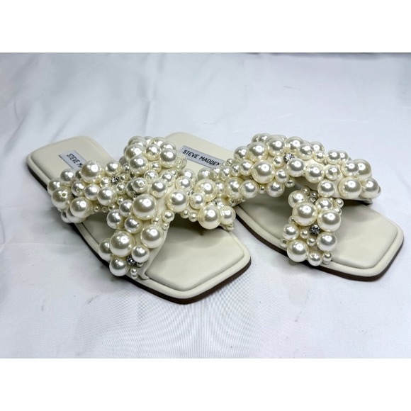 Steve Madden Shoes - Steve Madden Duri Ivory Pearl Embellished Slide Sandals Women's Size 9 New